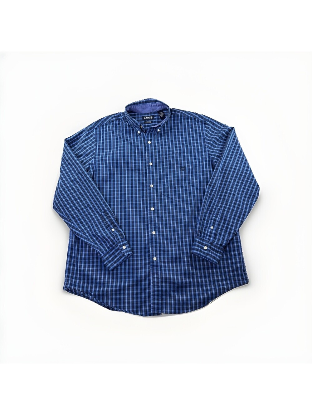 Chaps Men’s XLT Stretch Shirt Blue Plaid Casual Button Up Long Sleeve